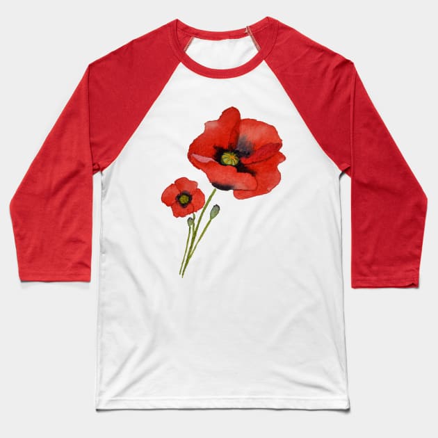 Watercolour Poppies Baseball T-Shirt by Kirsty Topps